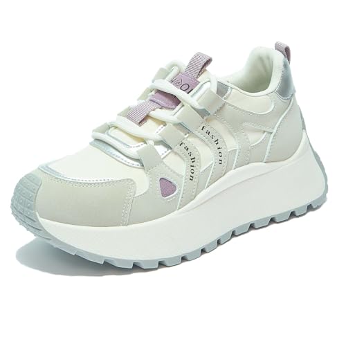 Trcloltc Damenmode Chunky Plattform Sneaker Süß, Netz Baumwollfutter, Memory-Schaum Einlegesohle, 1,8-Zoll Absatz, Mehrfarben Größe39 020Grau von Trcloltc