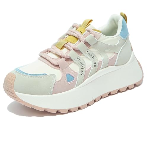 Trcloltc Damenmode Chunky Plattform Sneaker Süß, Netz Baumwollfutter, Memory-Schaum Einlegesohle, 1,8-Zoll Absatz, Mehrfarben Größe39 020Rosa von Trcloltc
