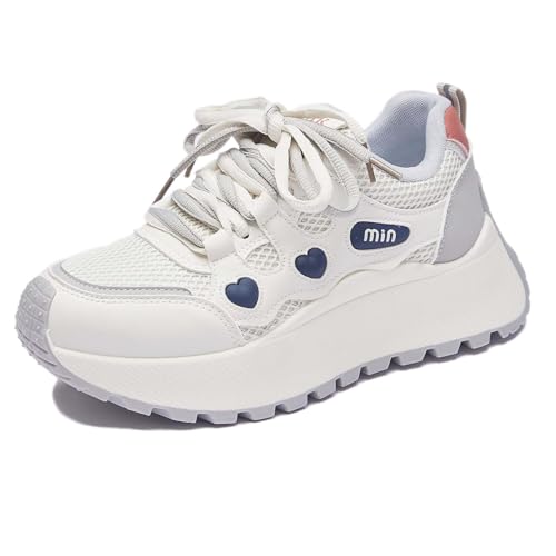 Trcloltc Damenmode Chunky Plattform Sneaker Süß, Netz Baumwollfutter, Memory-Schaum Einlegesohle, 1,8-Zoll Absatz, Mehrfarben Größe39 029Beige & Blau von Trcloltc