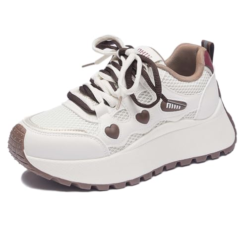 Trcloltc Damenmode Chunky Plattform Sneaker Süß, Netz Baumwollfutter, Memory-Schaum Einlegesohle, 1,8-Zoll Absatz, Mehrfarben Größe39 029Beige & Khaki von Trcloltc