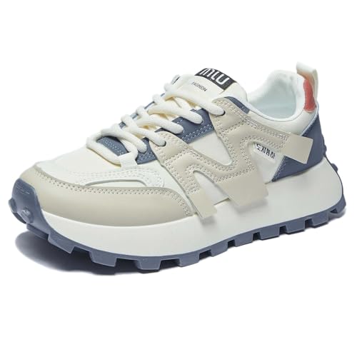 Trcloltc Damenmode Chunky Plattform Sneaker Süß, Netz Baumwollfutter, Memory-Schaum Einlegesohle, 1,8-Zoll Absatz, Mehrfarben Größe39 68223Beige & Blau von Trcloltc