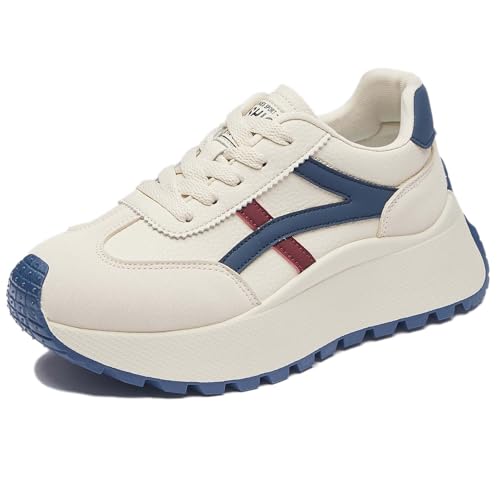 Trcloltc Damenmode Chunky Plattform Sneaker Süß, Netz Baumwollfutter, Memory-Schaum Einlegesohle, 1,8-Zoll Absatz, Mehrfarben Größe39 852Beige & Blau von Trcloltc