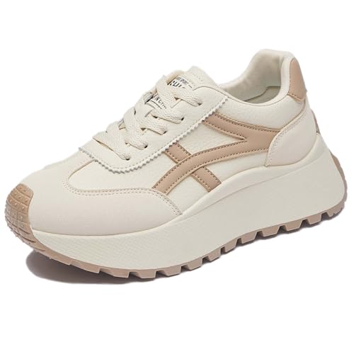Trcloltc Damenmode Chunky Plattform Sneaker Süß, Netz Baumwollfutter, Memory-Schaum Einlegesohle, 1,8-Zoll Absatz, Mehrfarben Größe39 852Beige & Khaki von Trcloltc