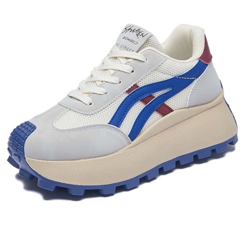 Trcloltc Damenmode Chunky Plattform Sneaker Süß, Netz Baumwollfutter, Memory-Schaum Einlegesohle, 1,8-Zoll Absatz, Mehrfarben Größe39 8612Beige & Blau von Trcloltc