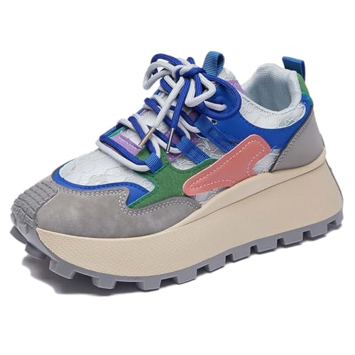 Trcloltc Damenmode Chunky Plattform Sneaker Süß, Netz Baumwollfutter, Memory-Schaum Einlegesohle, 1,8-Zoll Absatz, Mehrfarben Größe39 8721Blau von Trcloltc