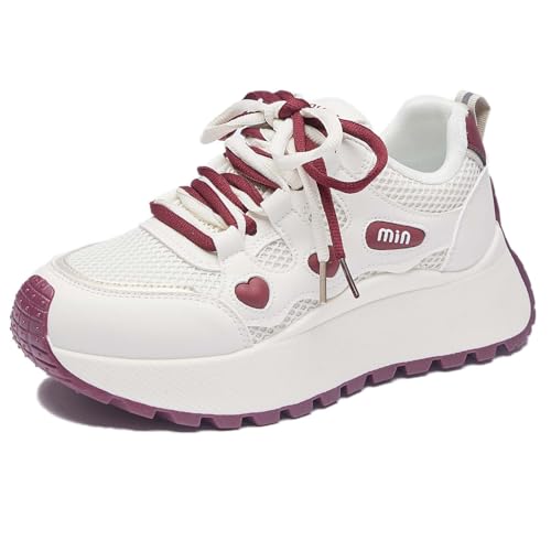 Trcloltc Damenmode Chunky Plattform Sneaker Süß, Netz Baumwollfutter, Memory-Schaum Einlegesohle, 1,8-Zoll Absatz, Mehrfarben Größe40 029Beige & Rosarot von Trcloltc