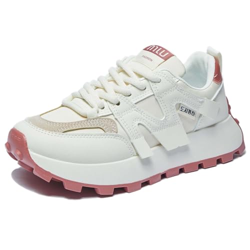 Trcloltc Damenmode Chunky Plattform Sneaker Süß, Netz Baumwollfutter, Memory-Schaum Einlegesohle, 1,8-Zoll Absatz, Mehrfarben Größe40 68223Beige & Rot von Trcloltc