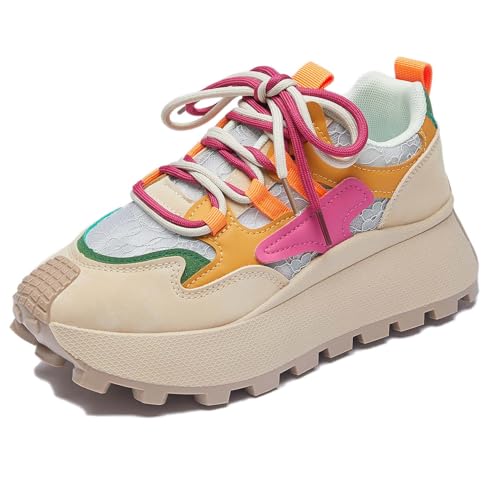 Trcloltc Damenmode Chunky Plattform Sneaker Süß, Netz Baumwollfutter, Memory-Schaum Einlegesohle, 1,8-Zoll Absatz, Mehrfarben Größe40 8721Gelb von Trcloltc