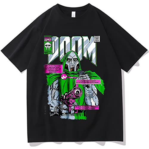 T-Shirts Mf Doom T-Shirts Kurze Ärmel Baumwolle T-Shirts Mode Unisex Lässig Grafik Ästhetisch Hip Hop T-Shirts Kurze Ärmel Streetwear Oberteile XXS~3XL-Black||XXS von Trconk