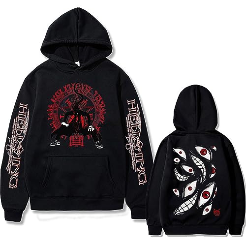 Trconk Anime Hellsing Ultimate Bedruckt Grafik Kapuzenpullover Mode Vintage Übergröße Pullover Sweatshirt Lässig Neutral Langärmelig Oberteile Straßenkleidung-Black||XXS von Trconk