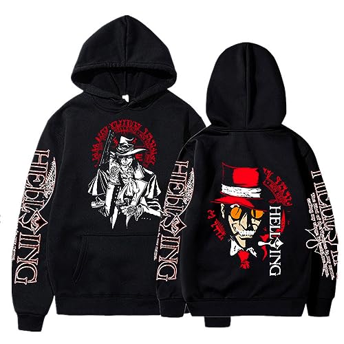 Trconk Anime Hellsing Ultimate Weinlese Bedruckt Pullover Kapuzenpullover Männer Frauen Vintage Übergröße Langärmelig Sweatshirt Neutral Oberteile Straßenkleidung-Black||XXS von Trconk