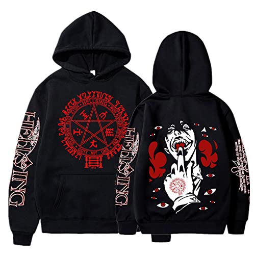 Trconk Persönlichkeiten Kapuzenpullover Hellsing Ultimate Anime Druck Kapuzenpullover Männer Frauen Mode Übergröße Lässig Sweatshirt Harajuku Neutral Langärmelig Pullover XXS~4XL-Black||XXS von Trconk