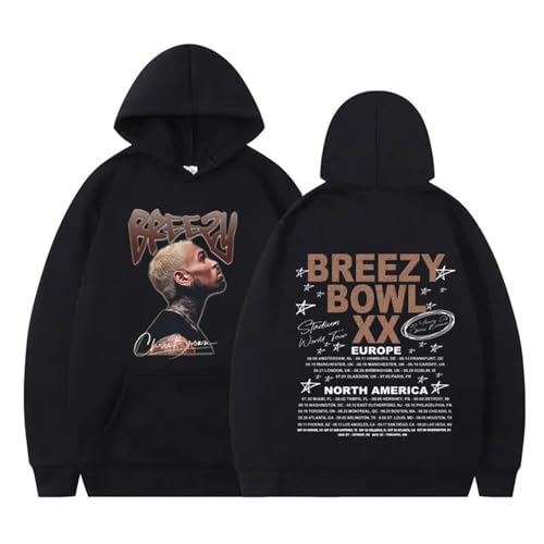 Trconk Rapper Chris Brown Breezy Bowl XX Tour Hoodies Unisex Bedruckte Langarm Kapuzenpullover Lässig Übergroße Pullover Sweatshirts Straßenkleidung Für Männer Frauen XS~4XL-Black||m von Trconk