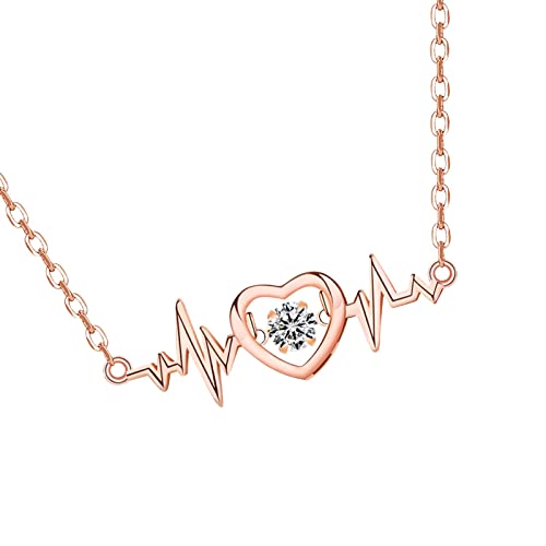 Anhängerkugel Tag Geschenk Halskette Herz Schmuck Schlüsselbein Valentinstag Für Freundin Schlagen Kreative Herzschlag Kette Halsketten & Anhänger Ketten Gravur Herren (a-Rose Gold, One Size) von Treadyouth