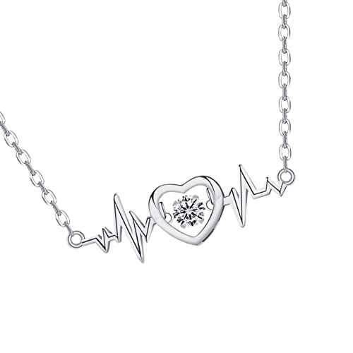 Anhängerkugel Tag Geschenk Halskette Herz Schmuck Schlüsselbein Valentinstag Für Freundin Schlagen Kreative Herzschlag Kette Halsketten & Anhänger Ketten Gravur Herren (a-Silver, One Size) von Treadyouth