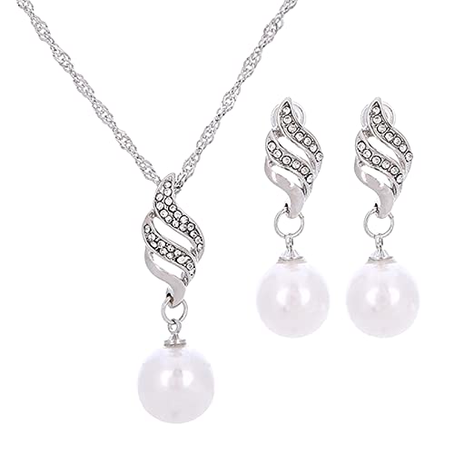 Halsketten Silber Perlenketten-Set für Frauen, Mädchen, Muschelperle, enthält atemberaubende und baumelnde Ohrringe, 2-teiliger Schmuck, Geburtstag, für Mutter, Ehefrau, (C-Silver, One Size) von Treadyouth