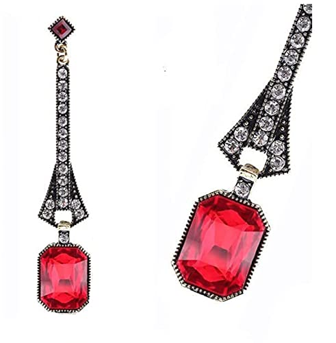 Ohrringe Mondstein Birthstone Ohrringe vergoldet Iced Big Kissen Zirkonia Tropfen baumeln grüne Ohrringe für Frauen Modeschmuck Geschenk Tropfenförmige Ohrringe (Red, One Size) von Treadyouth