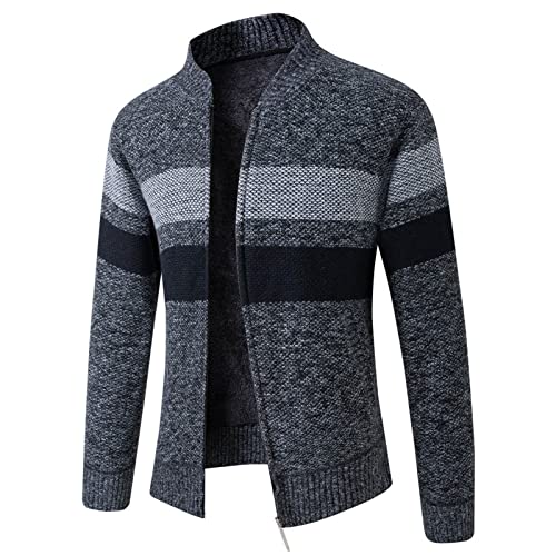 Treadyouth Cardigan-Pullover mit durchgehendem Reißverschluss für Herren, schmal geschnitten, mit Zopfmuster, Stehkragen High Herren von Treadyouth