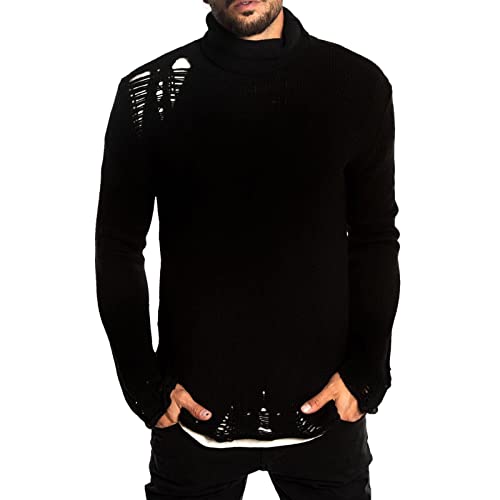 Treadyouth Gestrickter Herren-Rollkragenpullover mit zerrissenem Pullover Solide Herren-Pullover Schwarze Jacken Herren von Treadyouth