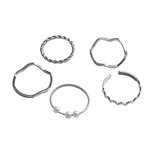 Treadyouth Grande 7 Rings 5 Stücke Ringe Weibliche Minderheit Design Mode Kühles Temperament High Fashion Persönlichkeit Zeigefinger Endring Garten Ringe Kinder (Silver, One Size) von Treadyouth