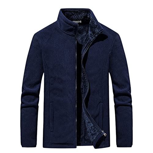 Treadyouth Outdoor Fleecejacke Herren Herbst und Winter Lose Mode Lässig Solide Fleece Pullover Top Bottoming Shirt Warme Jacke Gefüttert mit Kapuze (Dark Blue, XXXXXL) von Treadyouth