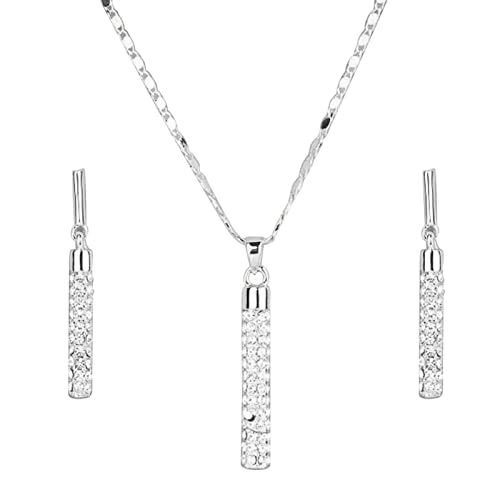 Treadyouth Schmuckgravur Set Hochzeit Set Set Ohrring Stick Schmuck Zylinder Mode Halskette Schmuck Sets Schmuck Günstig (Silver-D, One Size) von Treadyouth