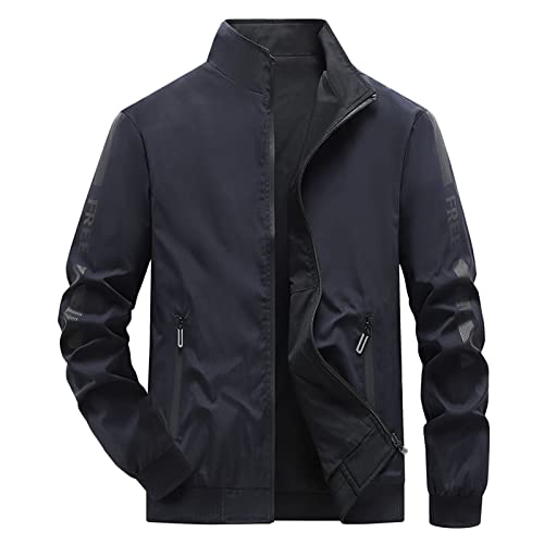 Treadyouth Überziehjacke mit Kapuze Brusttasche Herren Casual Slim Zweiseitige Jacke Stehkragen Langarm Zipper Fly Pocket Jacket Coat Outdoor Freizeitjacke Reißverschluss Cargo Mäntel von Treadyouth