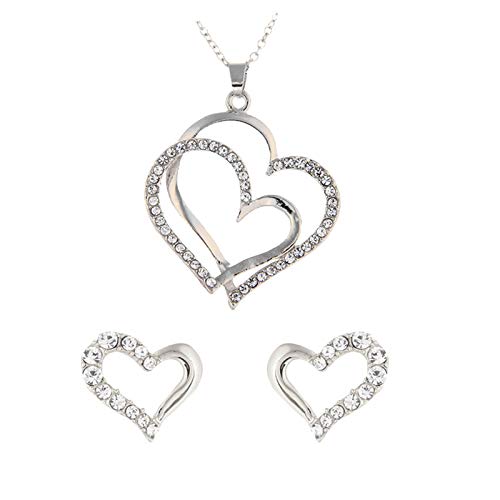 Treadyouth Zirkon Schmuck Damen Schmuck Herz Herz Mode Set Halskette geformte Ohrringe Schmuck Sets Standspiegel Schmuckschrank (B-Silver, One Size) von Treadyouth