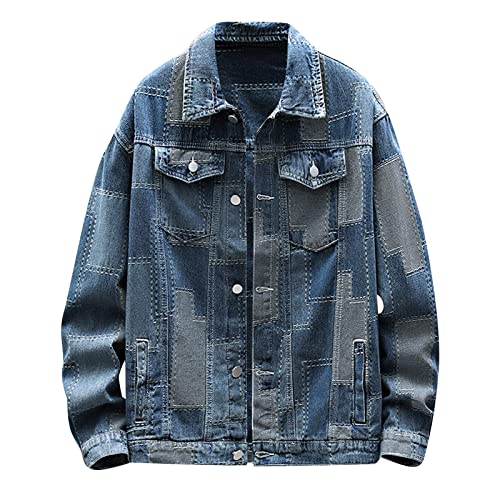 Treadyouth Zweifarbig Herren Herren Frühjahr und Herbst Mode Freizeit bedruckte Schnalle Jeansjacke Mantel Top Hochzeit Jacken Herren (Light Blue, XXL) von Treadyouth