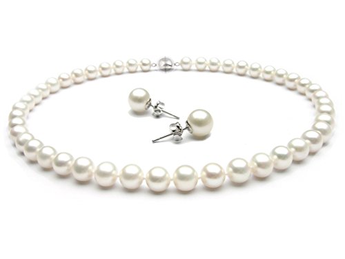 Atemberaubende 8-9 mm AA Grade Süßwasser Perlenkette Schmuck mit kostenlosen Perle Ohrringe Set von Treasure Bay