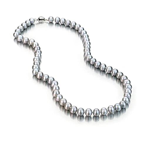 Treasure Bay Atemberaubende natürliche Süßwasserperlen-Halskette für Damen und Mädchen, 8–9 mm, Perlenkette Farbe Grau (42), Perle von Treasure Bay