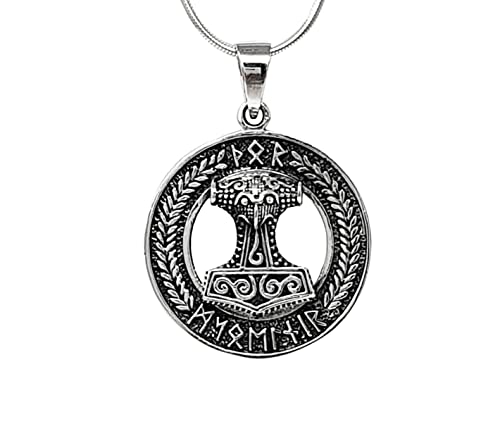 Treasure Bay Detaillierte 925 Sterling Silber Wikinger Anhänger Amulett Thor Hammer Halskette für Damen und Herren, Sterling-Silber von Treasure Bay
