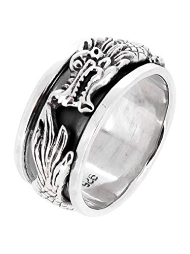 Treasure Bay Drachenring für Herren, 10 mm, 925er-Sterlingsilber, drehbar, Stressabbau-Ring, Sterling Silber Treasure Bay Drachenring für Herren, 10 mm, 925er-Sterlingsilber, drehbar, Stressabbau-Ring, Sterling Silber von Treasure Bay