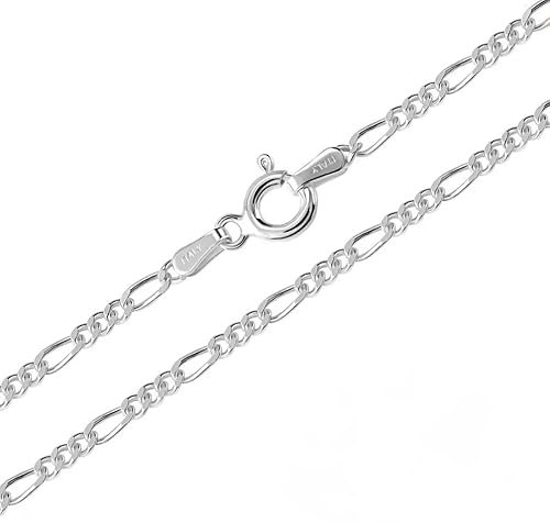 Treasure Bay Herren und Damen Figaro-Silberkette – 2 mm Breite – 925 Sterling Silber Halskette – Diamantschliff – Längen 40–60 cm (52 Cm) von Treasure Bay