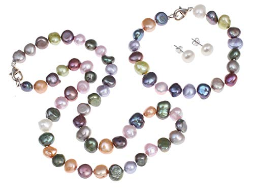 Treasure Bay Mehrfarbiges Natur-Barockperlen-Halskettenarmband und Ohrringe im Set, 8-9 mm von Treasure Bay