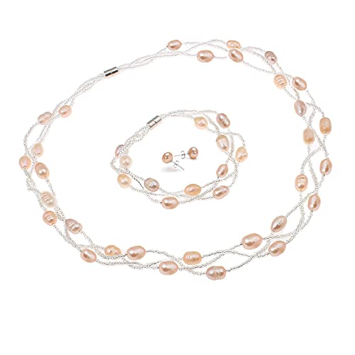 Treasure Bay Natürliche Süßwasserperlen Halskette Armband und Ohrringe Perlenschmuck Set, Perle, Perle von Treasure Bay