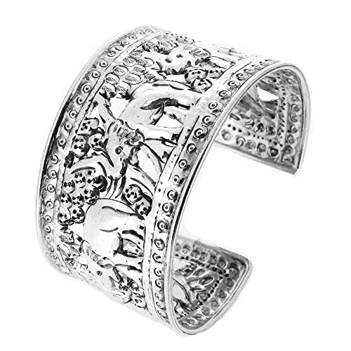 TreasureBay Aufwendiger Elefant 925 Sterling Silber Manschette Armreif für Damen Statement Manschette Armband von Treasure Bay