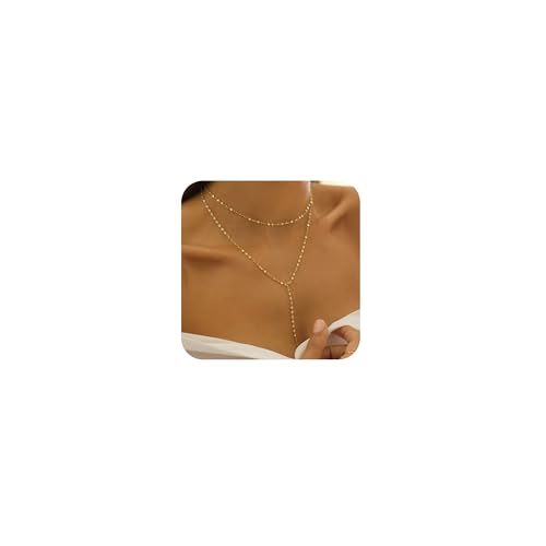 Treasure Bender Lariat Halskette Damen 14 Karat Vergoldet Lange Y-Form Choker Halskette Mode Nicht Anlaufend Einfache Layered Halskette Set Geschenk Messing Kein Edelstein von Treasure Bender