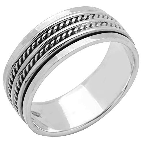 Treasure Bay Klassischer Ring aus Sterlingsilber, 8 mm, für Herren und Damen, drehbarer Zappelring, Stressabbau, Größe: 15,5 - 62,5, Sterling Silber von Treasure Bay