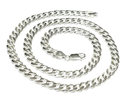 TreasureBay 7mm Massive 925er Silber Panzerkette für Herren, Längen 46cm, 48cm, 50cm, 52cm, 55cm und 60cm, Herren Silberkette Halskette (50) von TreasureBay