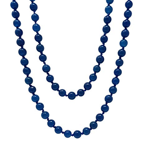 TreasureBay Freestyle 8 mm natürliche Edelstein-Perlen-Halskette 120 cm, Damen-Edelstein-Halskette (blauer Achat), Edelstein, Achat von TreasureBay