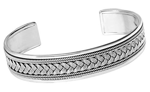 TreasureBay 925 Sterling Silber Armreif Armband mit geflochtenen Details für Damen und Herren 28,9 g, Sterling-Silber von TreasureBay