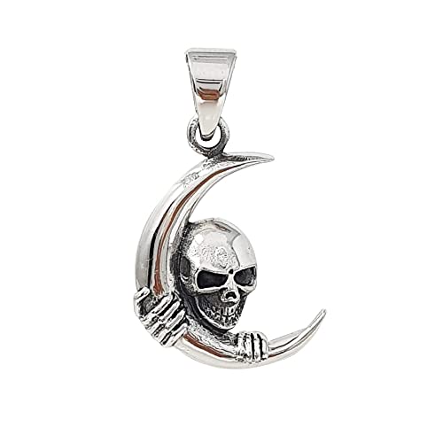 TreasureBay 925 Sterling Silber Halbmond Totenkopf Anhänger mit Kette Halskette für Damen und Herren von Treasure Bay