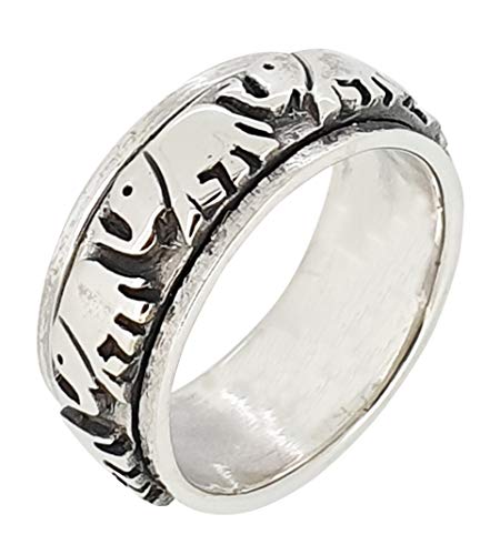 Treasure Bay Ring aus massivem 925er-Sterlingsilber, 8,5 mm, Elefanten-Design, drehbarer Stressabbau-Ring, Sterling Silber von Treasure Bay