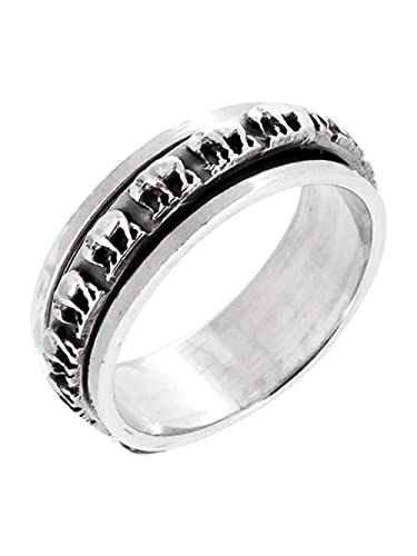 Treasure Bay Ring für Herren und Damen, 7,5 mm, massives 925er-Sterlingsilber, Fingerring, Elefanten-Design, drehbarer Stressabbau, Sterling Silber von Treasure Bay