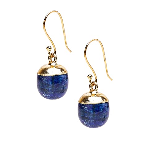 TreasureBay Schöne natürliche Lapislazuli-Edelstein-Ohrringe mit 18 Karat vergoldetem 925er Sterlingsilber, baumelnde Damen-Ohrringe, Blau, Edelstein, Lapislazuli von Treasure Bay