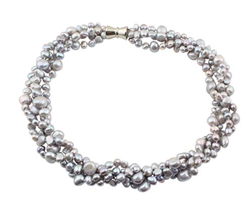 TreasureBay FAB Chunky Multi-Stränge Natürliche Süßwasserperlen Halskette Damen Statement Halskette, Perle, Perle von TreasureBay
