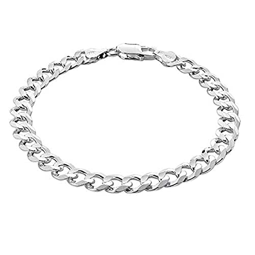 TreasureBay Herren-Armband, Silberkette – italienische Panzerkette – 925 Sterlingsilber 8 mm Panzerkette Armband für Herren – Länge 18 cm, 19 cm, 20 cm, 21 cm, 22 cm, 23 cm, Silber von TreasureBay