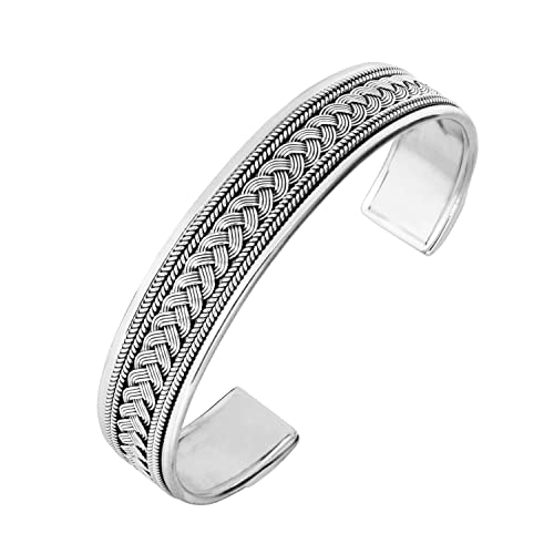 TreasureBay Herren-Armreif aus massivem 925er Sterlingsilber, mit Zopf-Details, Sterling-Silber von TreasureBay