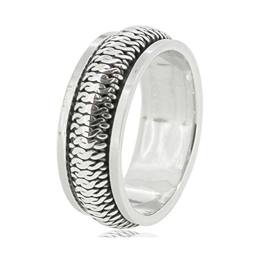 TreasureBay Herren-Ring mit geflochtenem Seil, 8 mm breit, 925er Sterlingsilber, für Meditation, Stressabbau, Ringgröße R – Z, Sterling-Silber, von TreasureBay